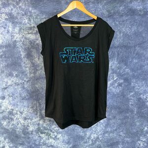 Disney Store Black Star Wars Women's Metallic Blue Muscle Tee Mesh Back Sz L